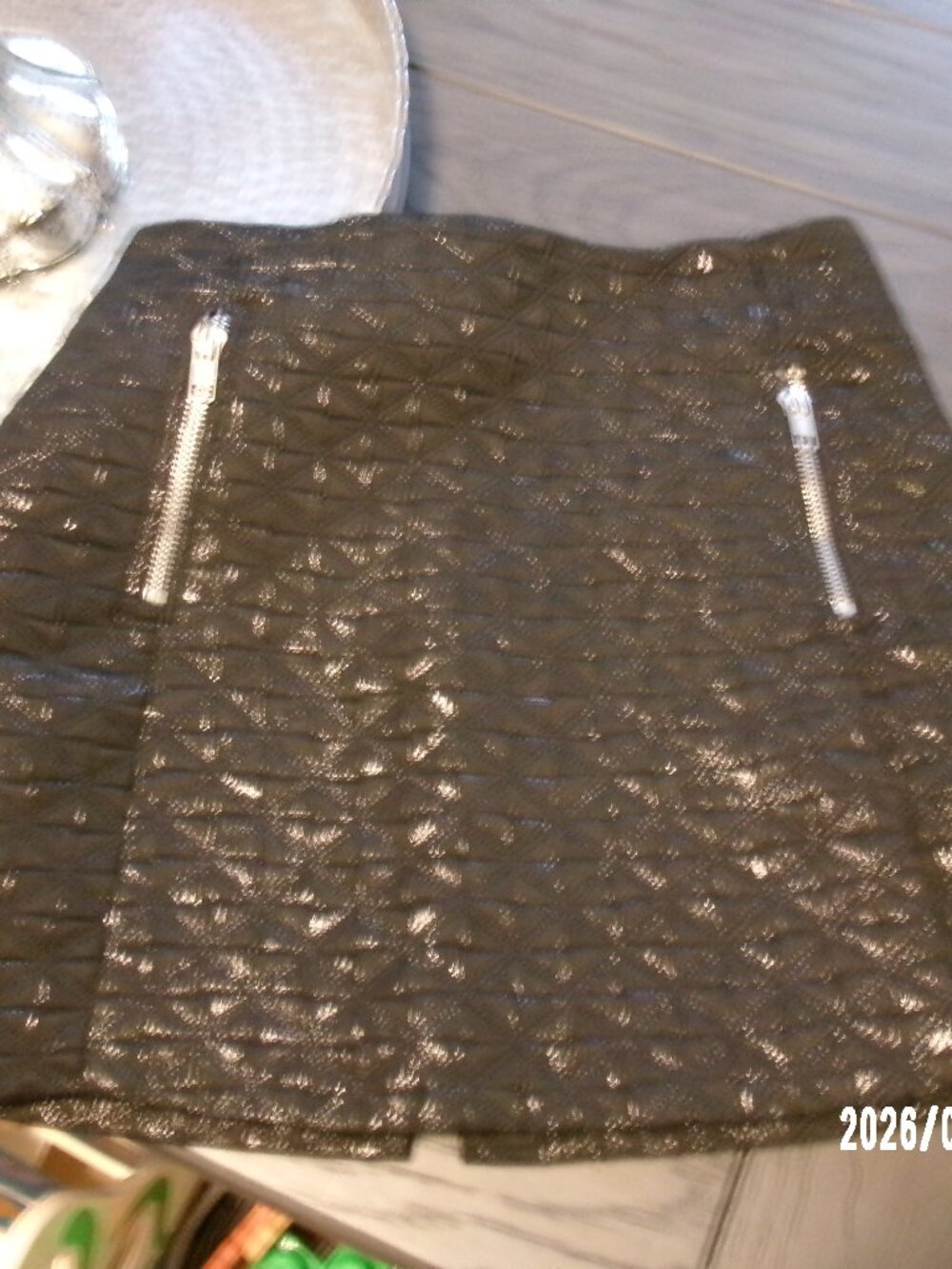 Aqua Black Sparkly Mini Skirt Women's 2 Zippers  Size Small